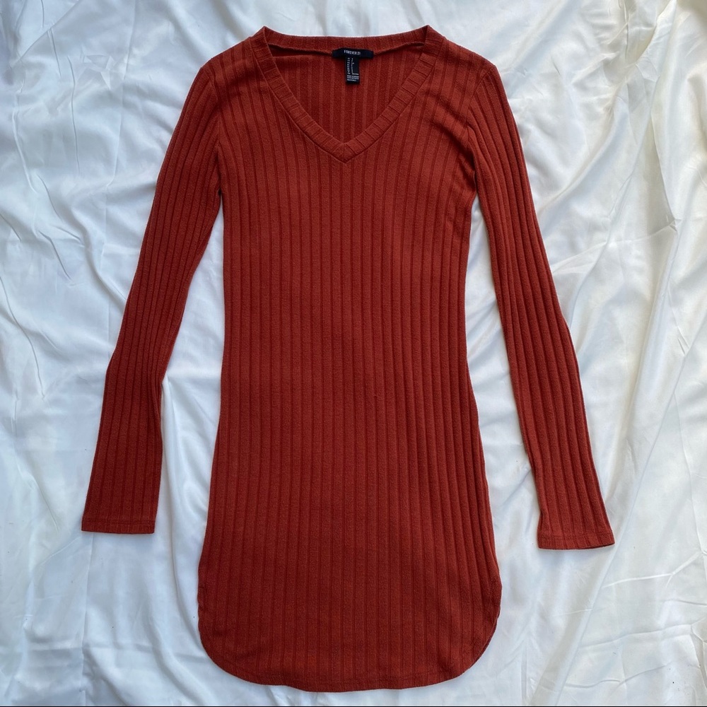 Forever 21 Orange Bodycon Sweater Dress - Size S